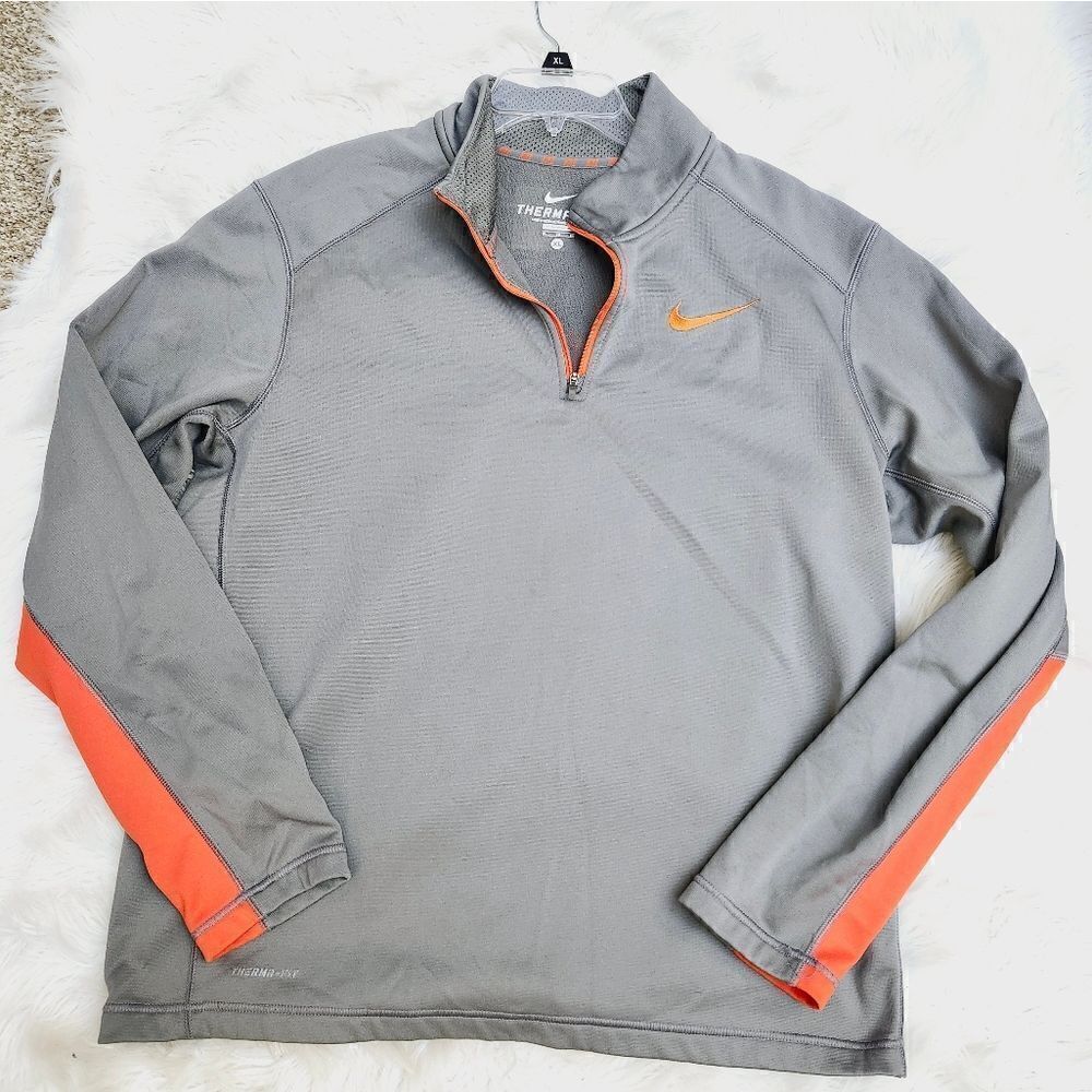 Nike therma-fit long sleeve 1/4 zip pullover Gray And Orange Sz XL‎ Mens